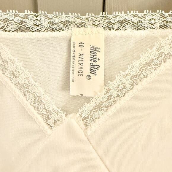 1960s Movie Star Full Slip White Nylon Tricot Lace Trim Size (40 Large) USA Made - Picture 14 of 16